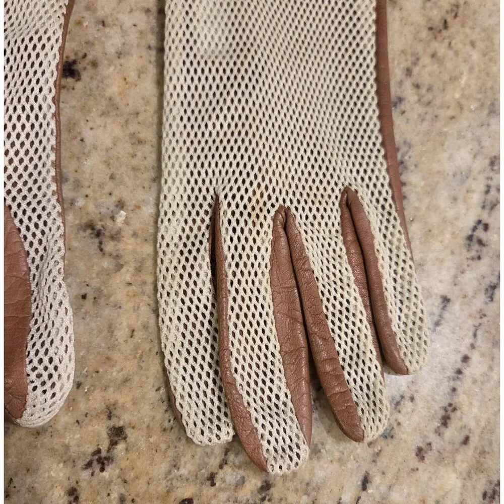Vintage Womens Size M Leather Mesh Gloves